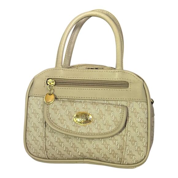 Via Prima Small structured Top Handle Handbag Neutral beige brown gold hardware - Picture 10 of 10